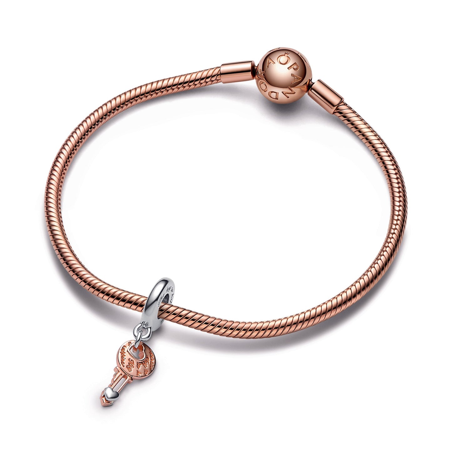 Two-tone key & Sliding Heart Dangle Charm Premium Fashion Jewelry Gift Collection
