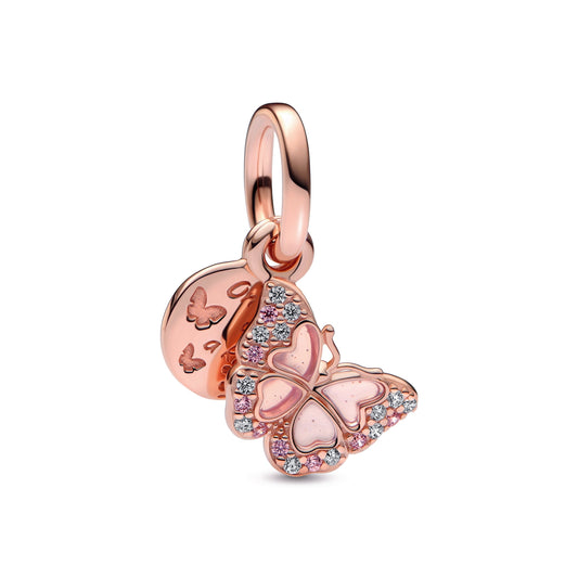 Pink Butterfly & Quote Double Dangle Charm Premium Fashion Jewelry Gift Collection