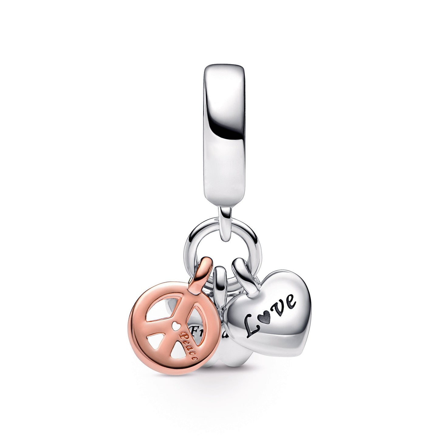 Two-Tone Rainbow Heart, Butterfly & Peace Triple Dangle Charm Premium Fashion Jewelry Gift Collection