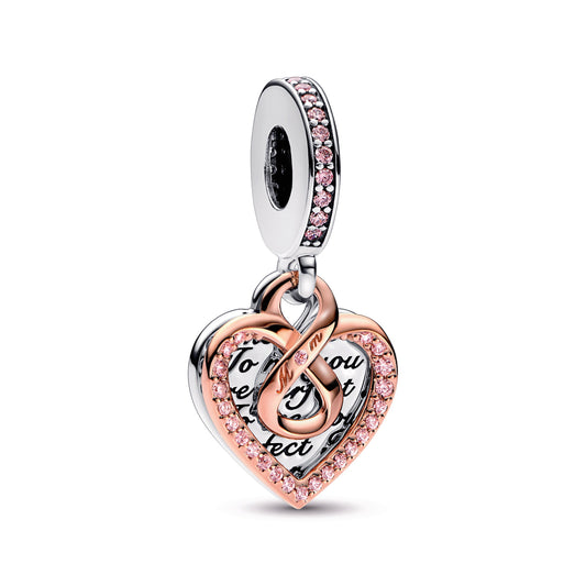 Two-tone Infinity Heart Double Dangle Charm Premium Fashion Jewelry Gift Collection