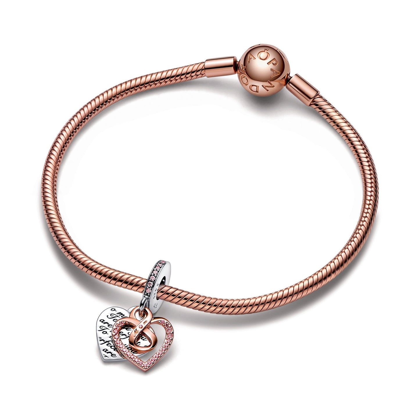 Two-tone Infinity Heart Double Dangle Charm Premium Fashion Jewelry Gift Collection