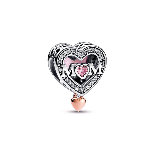 Two-tone Openwork Mum & Heart Charm Premium Fashion Jewelry Gift Collection