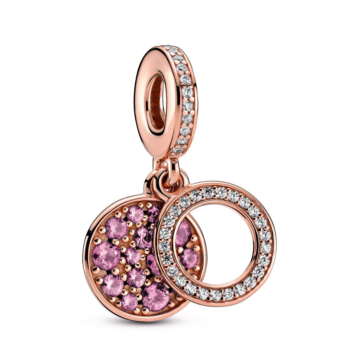 Sparkling Pink Disc Double Dangle Charm Premium Fashion Jewelry Gift Collection