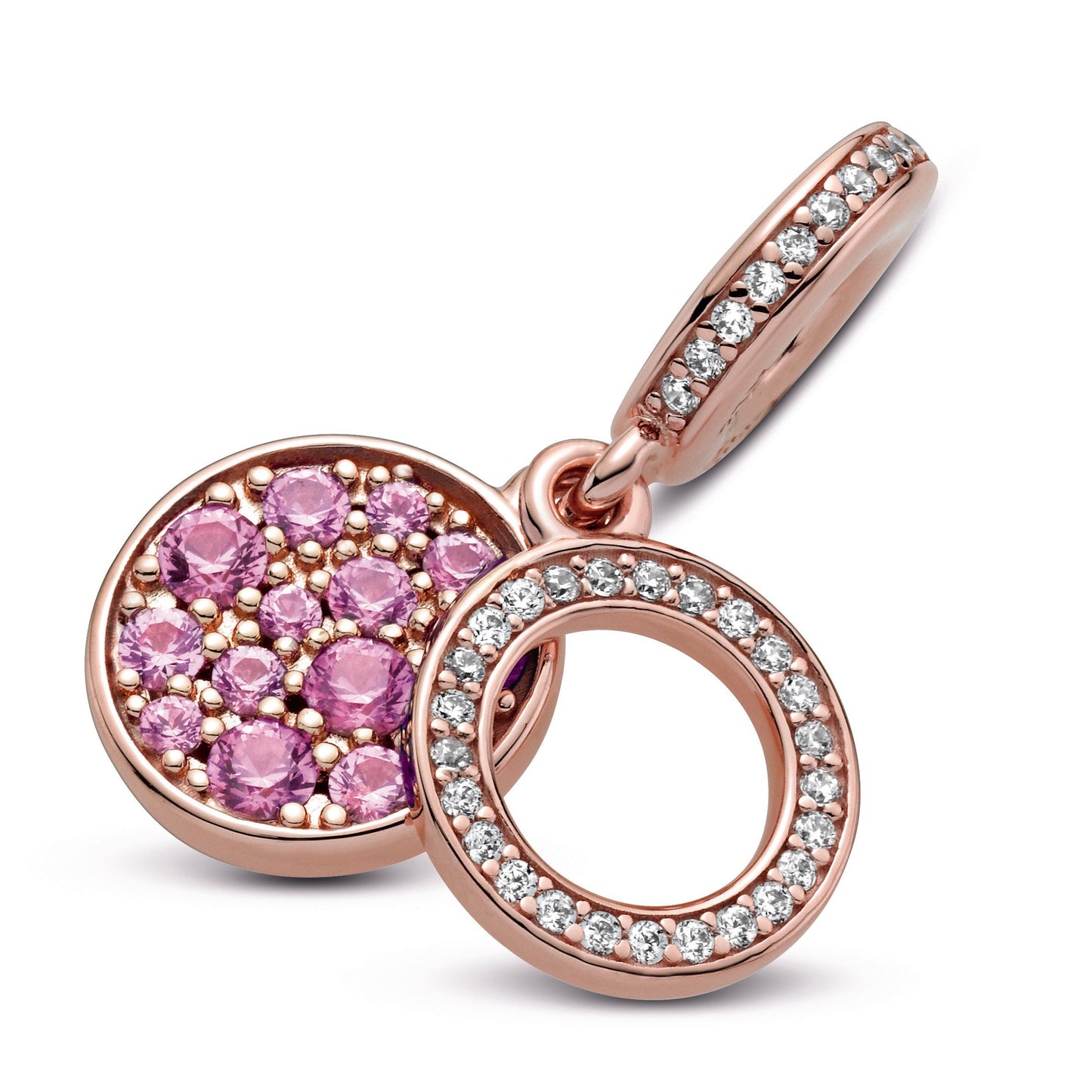 Sparkling Pink Disc Double Dangle Charm Premium Fashion Jewelry Gift Collection
