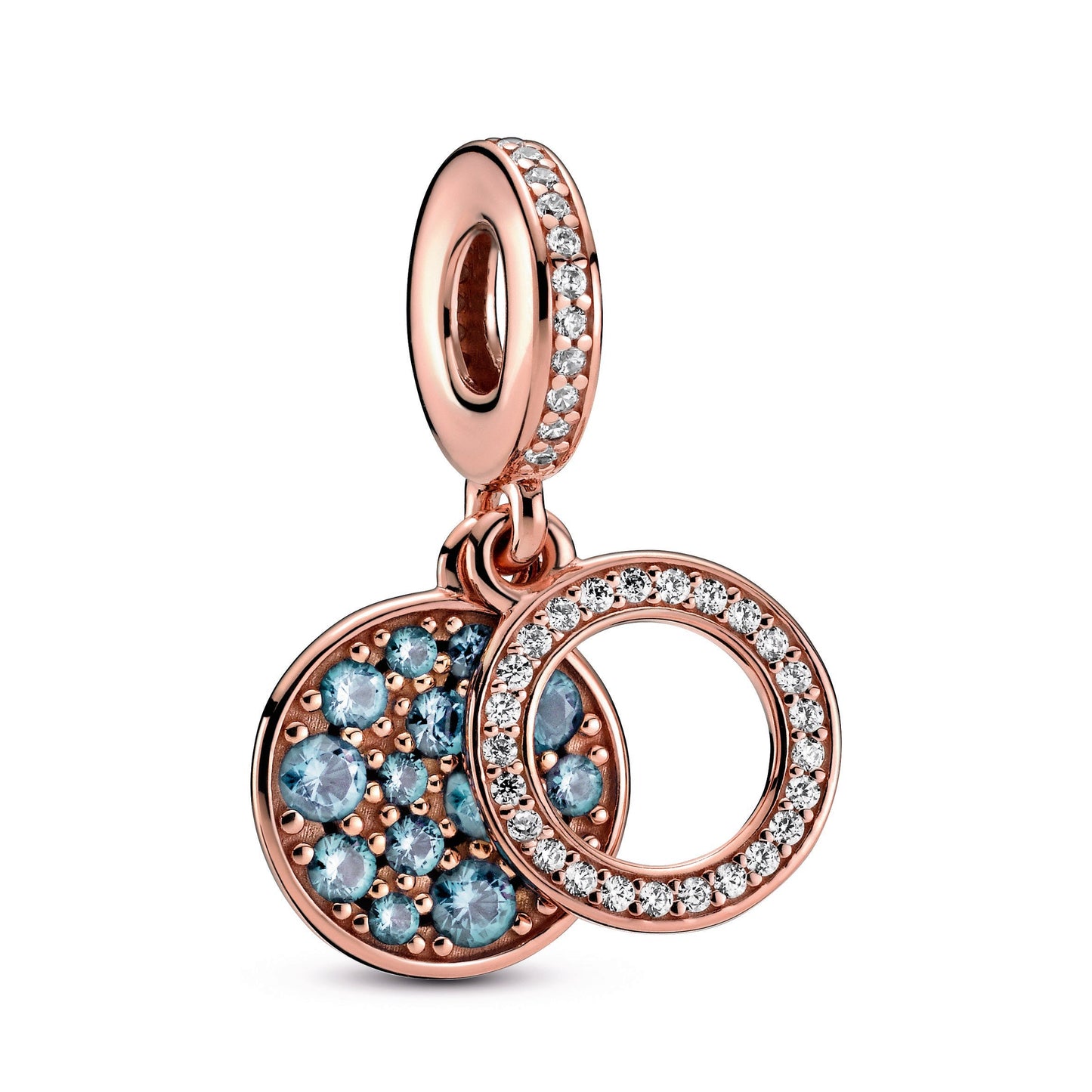 Sparkling Light Blue Disc Double Dangle Charm Premium Fashion Jewelry Gift Collection