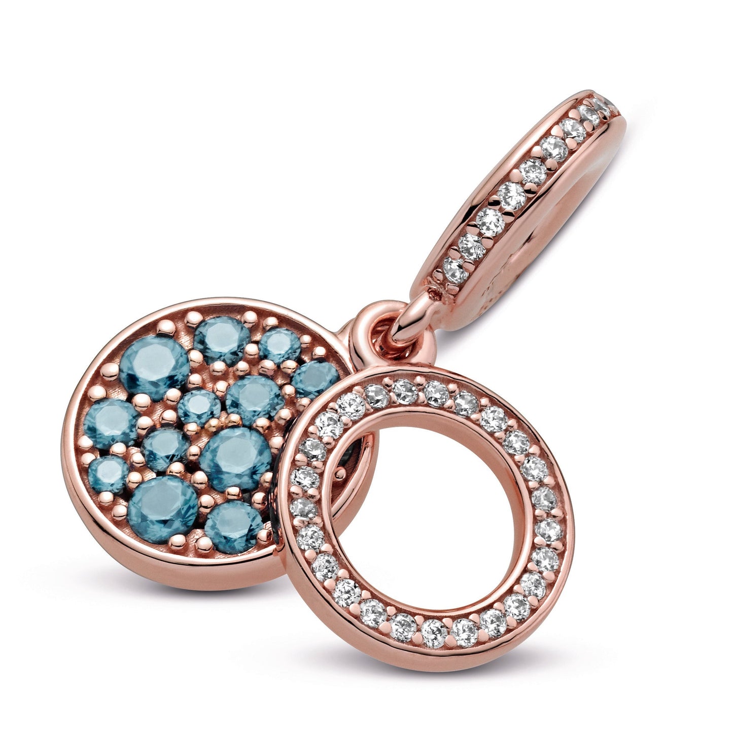 Sparkling Light Blue Disc Double Dangle Charm Premium Fashion Jewelry Gift Collection