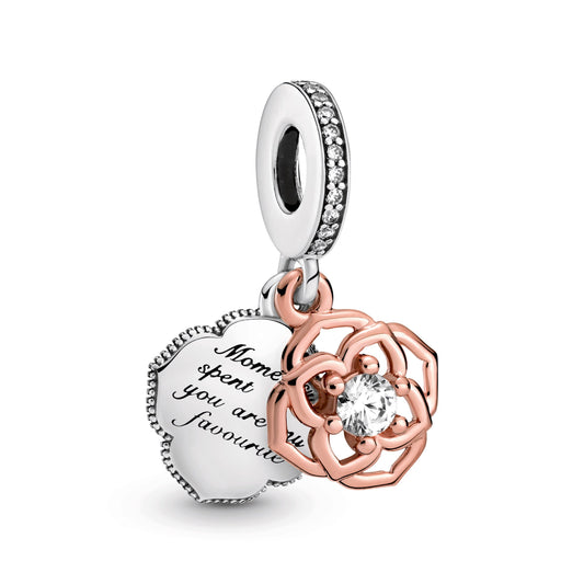 Two-tone Rose Dangle Charm Premium Fashion Jewelry Gift Collection