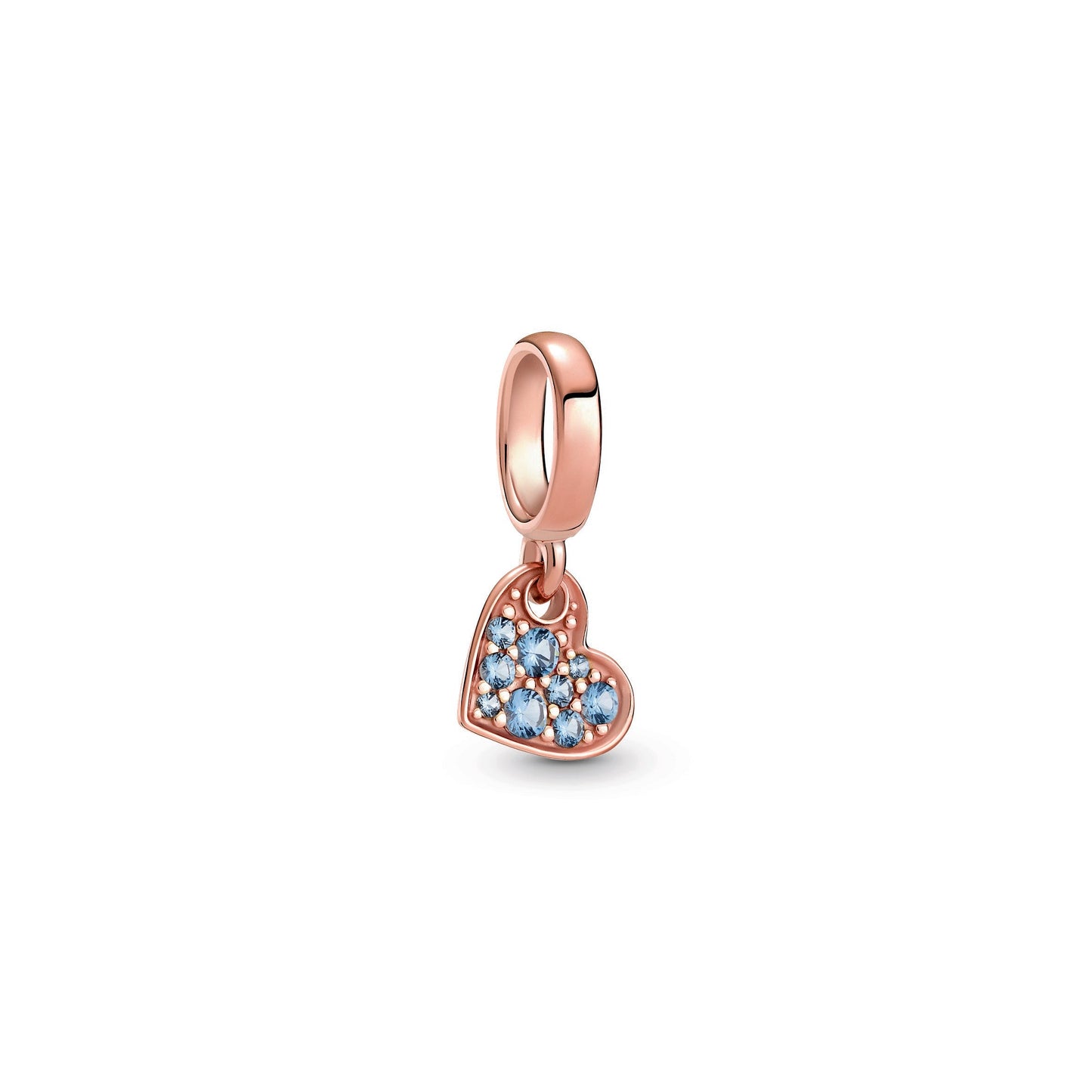 Light Blue Pavé Tilted Heart Dangle Charm Premium Fashion Jewelry Gift Collection