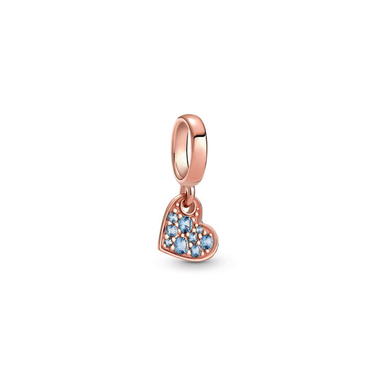 Light Blue Pavé Tilted Heart Dangle Charm Premium Fashion Jewelry Gift Collection