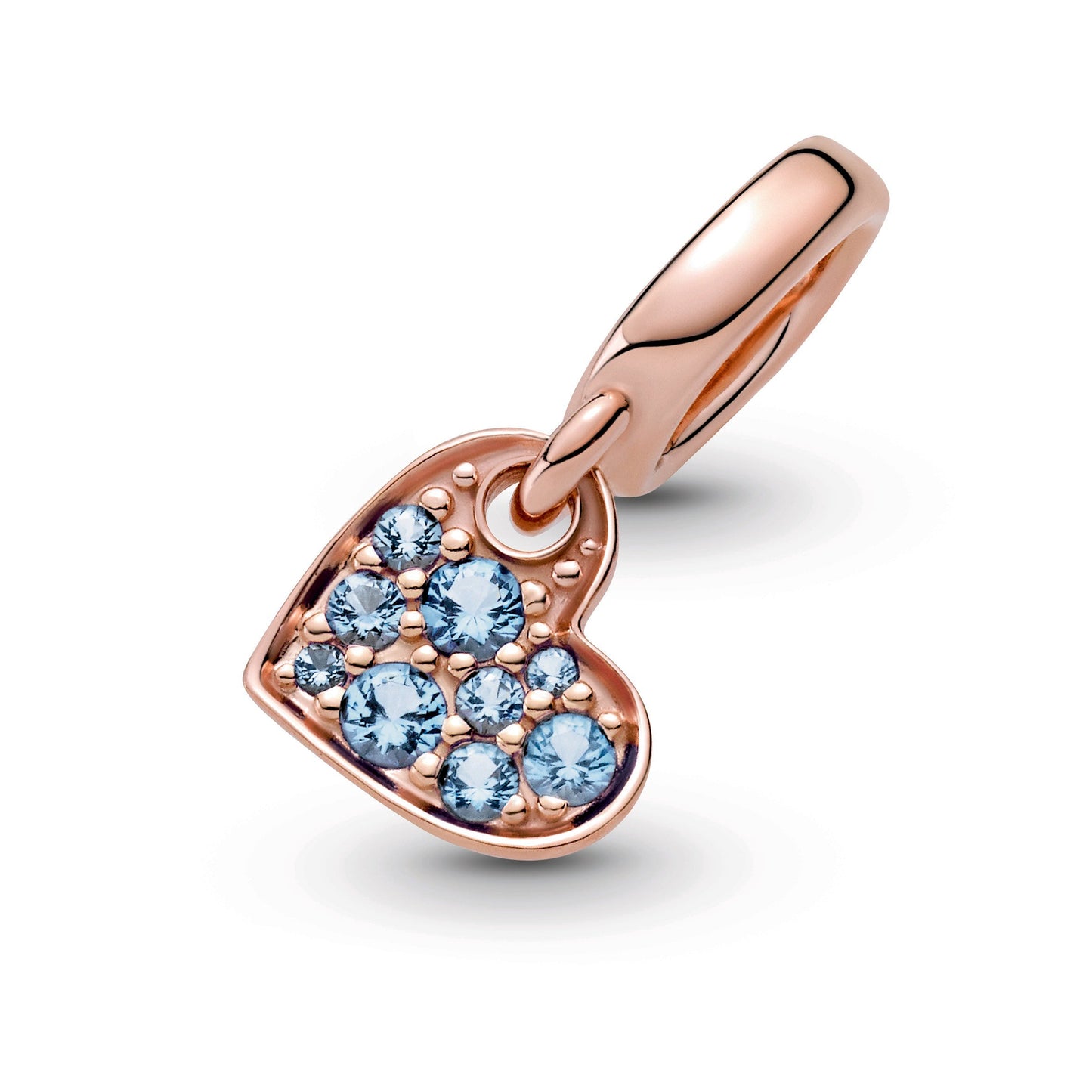 Light Blue Pavé Tilted Heart Dangle Charm Premium Fashion Jewelry Gift Collection