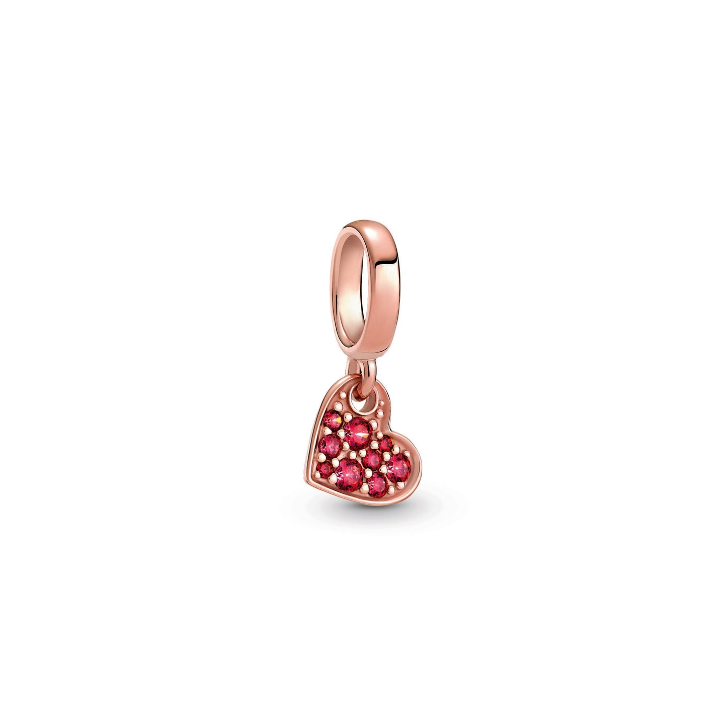 Red Pavé Tilted Heart Dangle Charm Premium Fashion Jewelry Gift Collection
