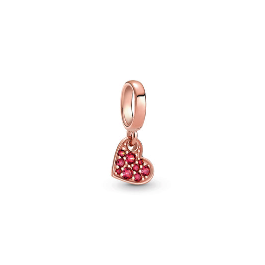 Red Pavé Tilted Heart Dangle Charm Premium Fashion Jewelry Gift Collection