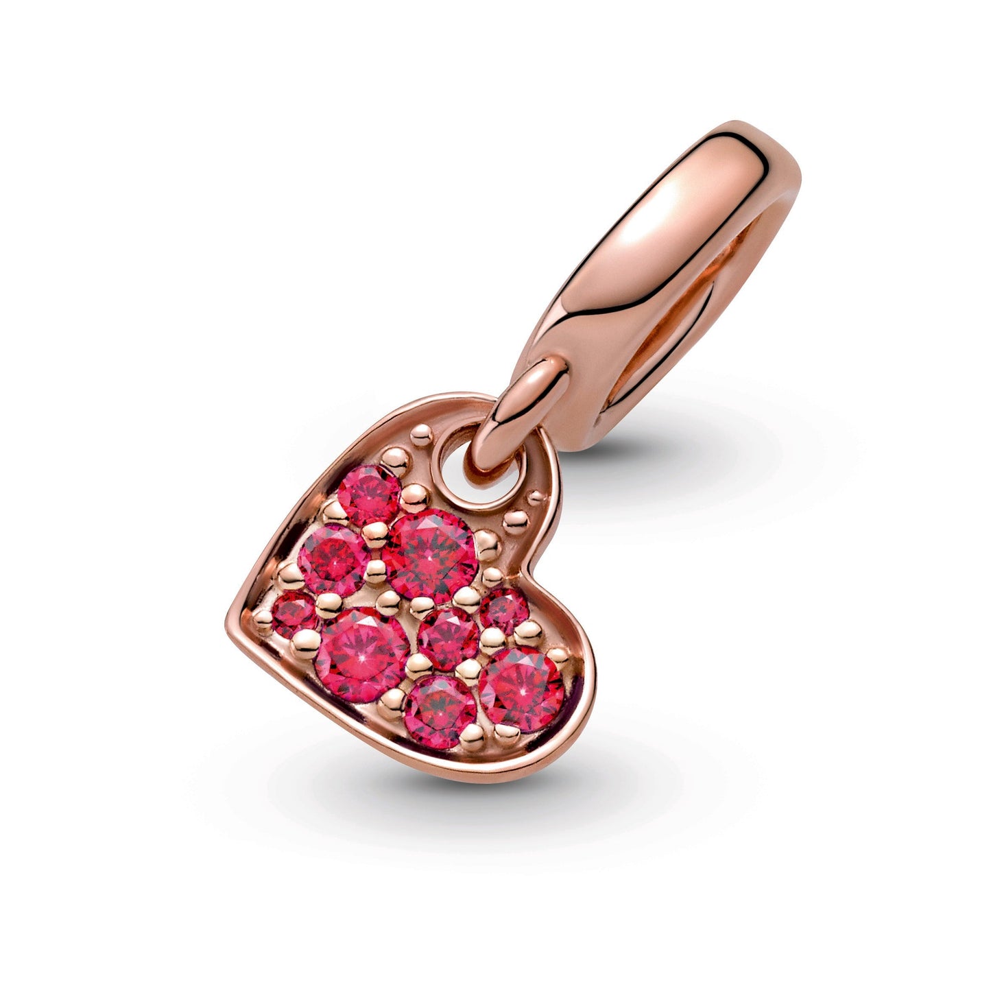 Red Pavé Tilted Heart Dangle Charm Premium Fashion Jewelry Gift Collection