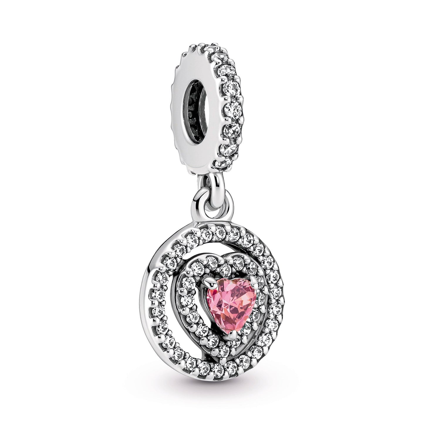 Sparkling Double Halo Heart Dangle Charm Premium Fashion Jewelry Gift Collection