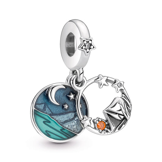 Camping Night Sky Double Dangle Charm Premium Fashion Jewelry Gift Collection