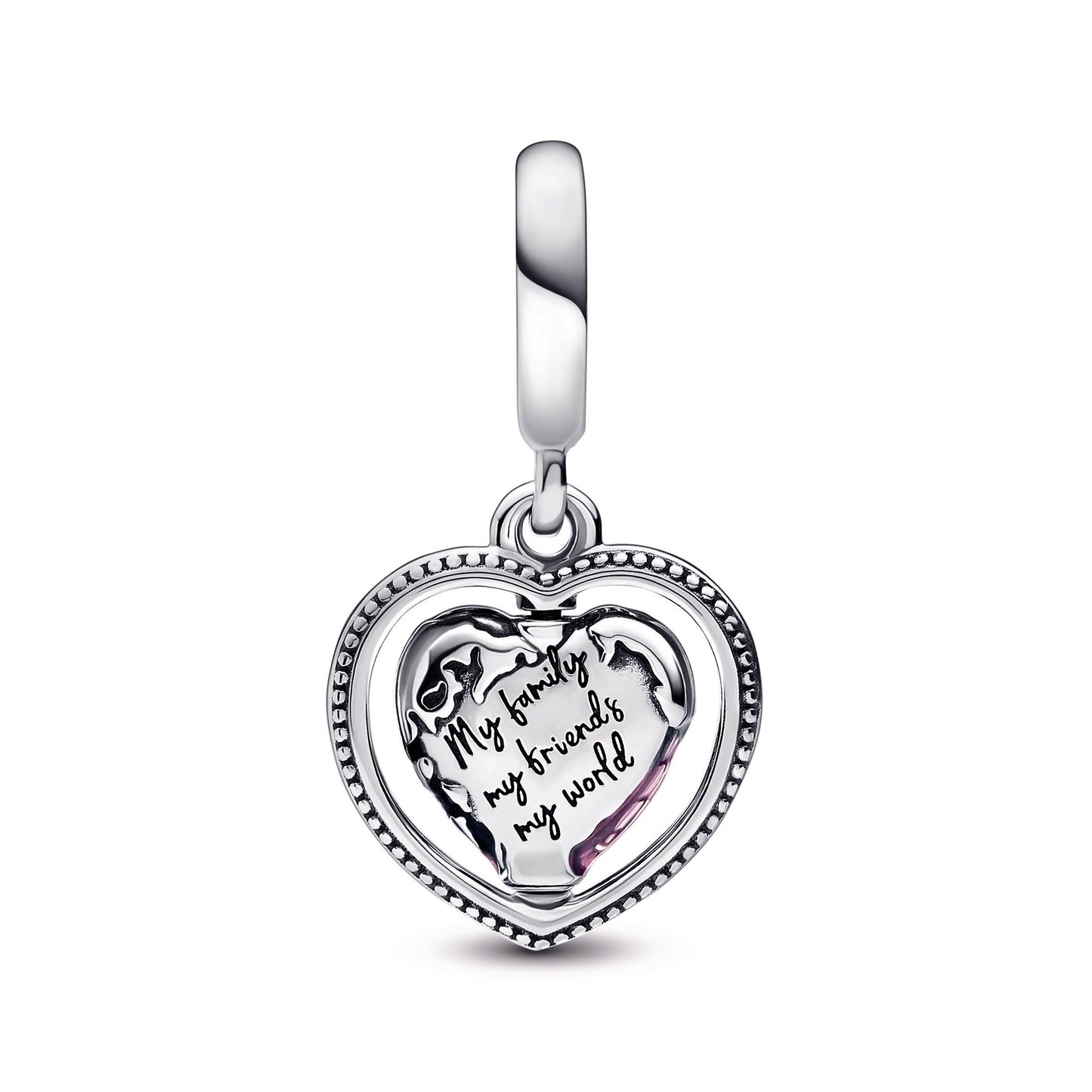 Family Spinning Heart Globe Dangle Charm Premium Fashion Jewelry Gift Collection