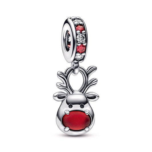 Red Nose Reindeer Murano Dangle Charm Premium Fashion Jewelry Gift Collection