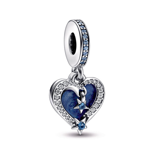 Celestial Shooting Star Heart Double Dangle Charm Premium Fashion Jewelry Gift Collection