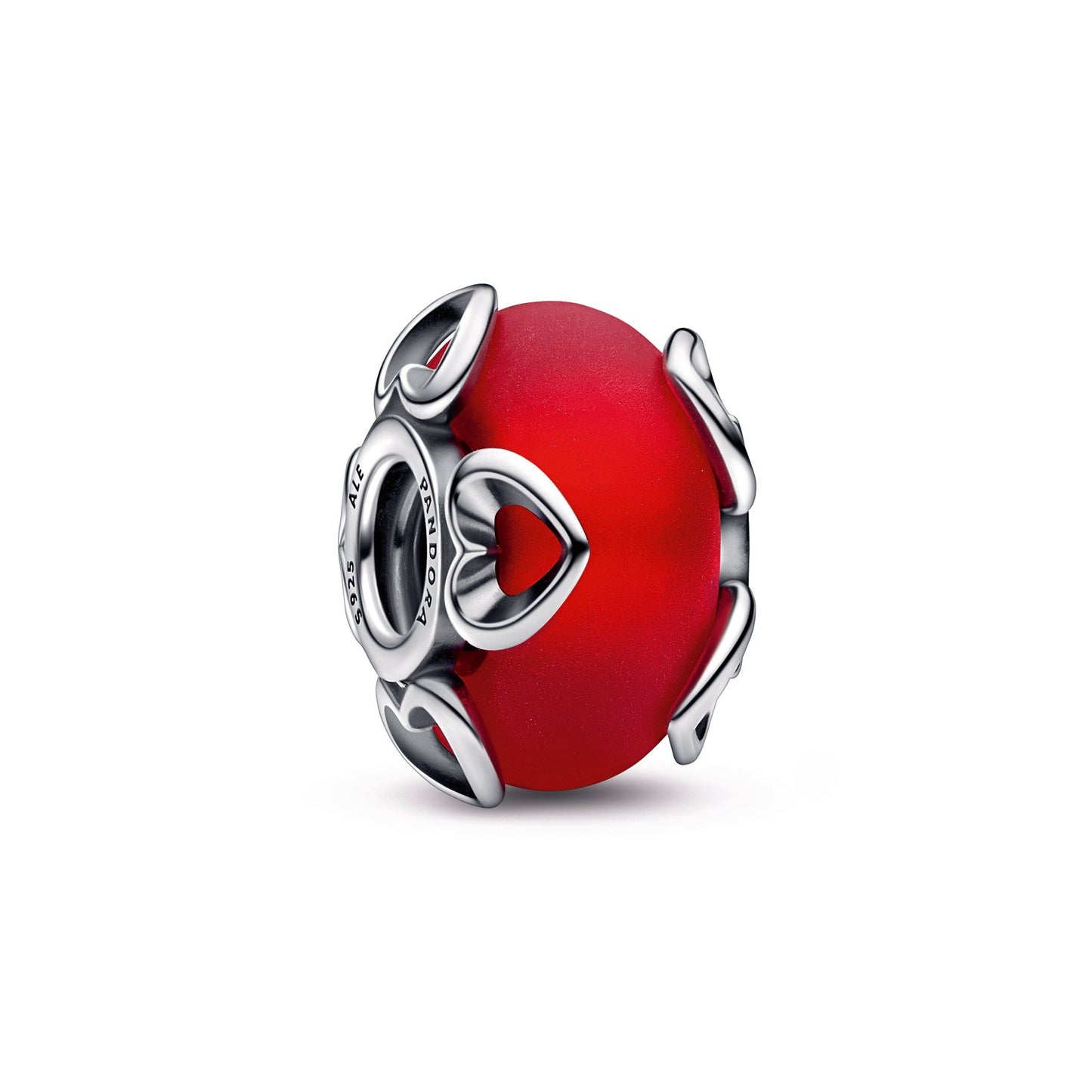 Frosted Red Murano Glass & Hearts Charm Premium Fashion Jewelry Gift Collection