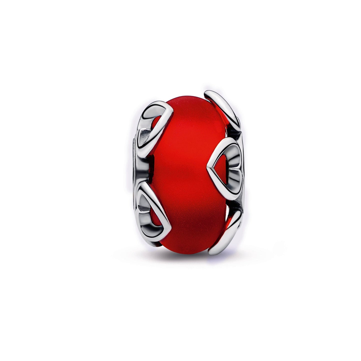 Frosted Red Murano Glass & Hearts Charm Premium Fashion Jewelry Gift Collection
