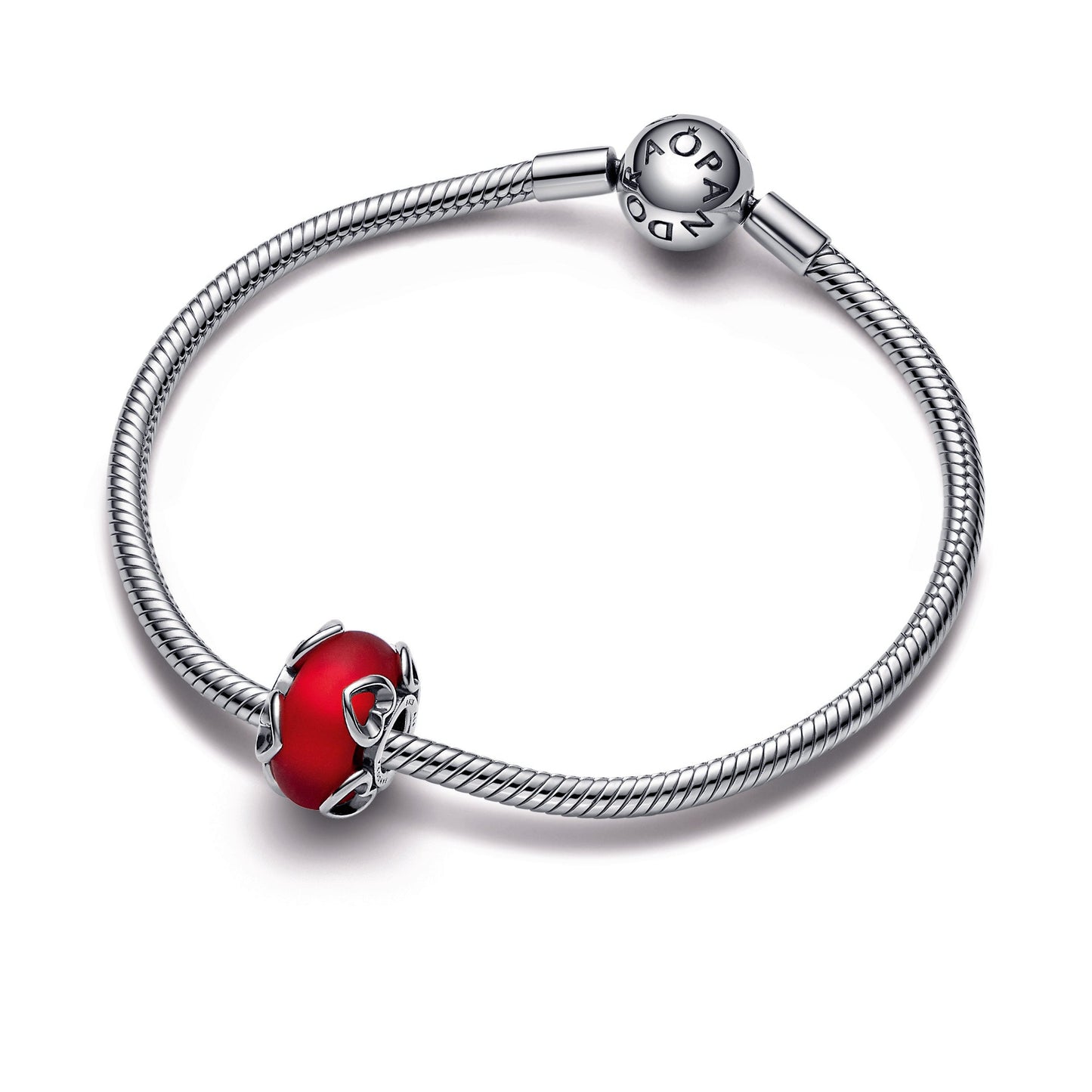 Frosted Red Murano Glass & Hearts Charm Premium Fashion Jewelry Gift Collection