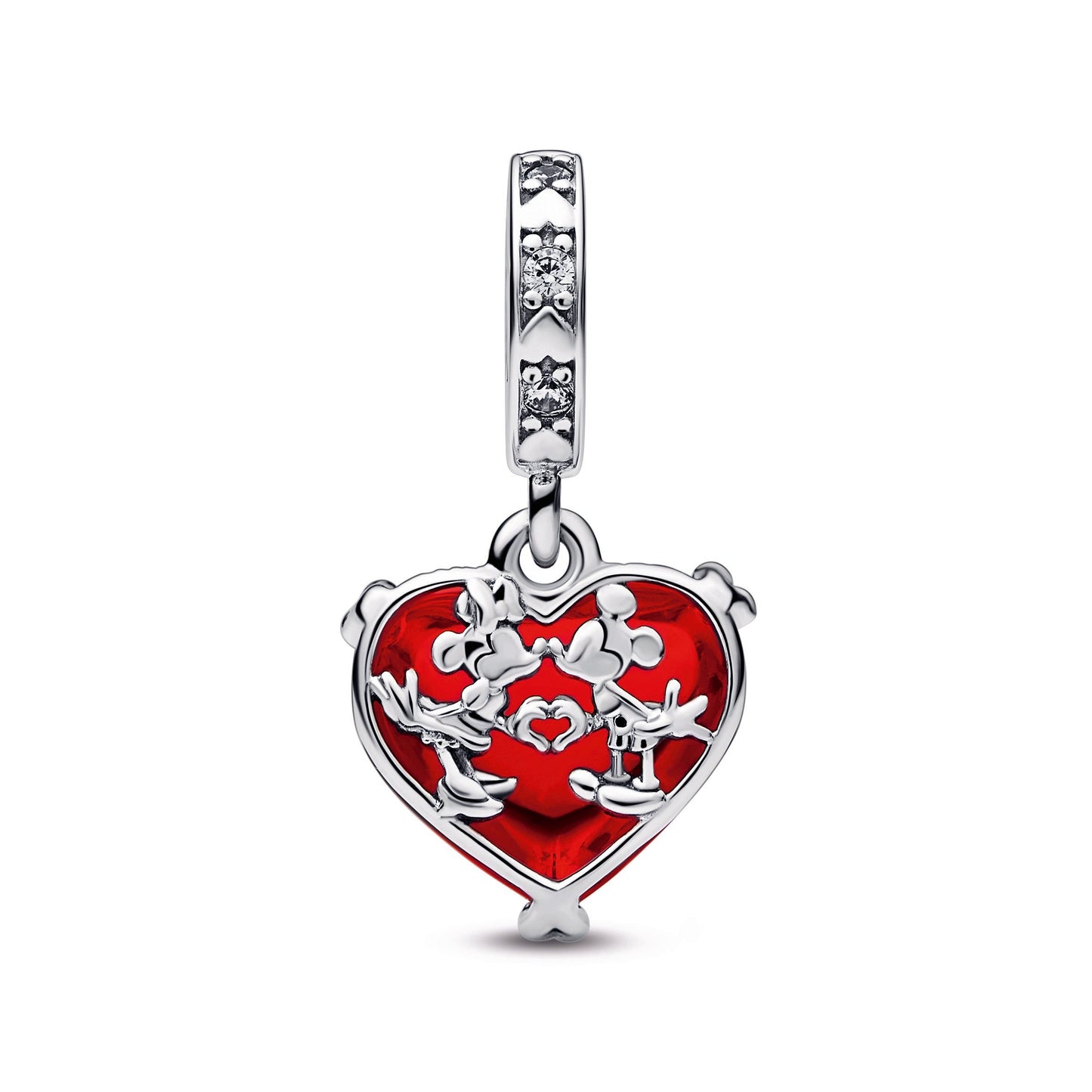 Disney Mickey & Minnie Mouse Kiss Red Murano Glass Dangle Charm Premium Fashion Jewelry Gift Collection