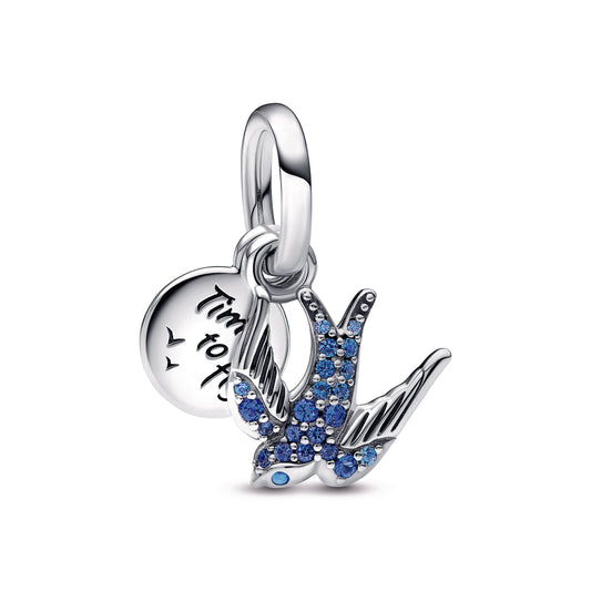 Sparkling Swallow & Quote Double Dangle Charm Premium Fashion Jewelry Gift Collection