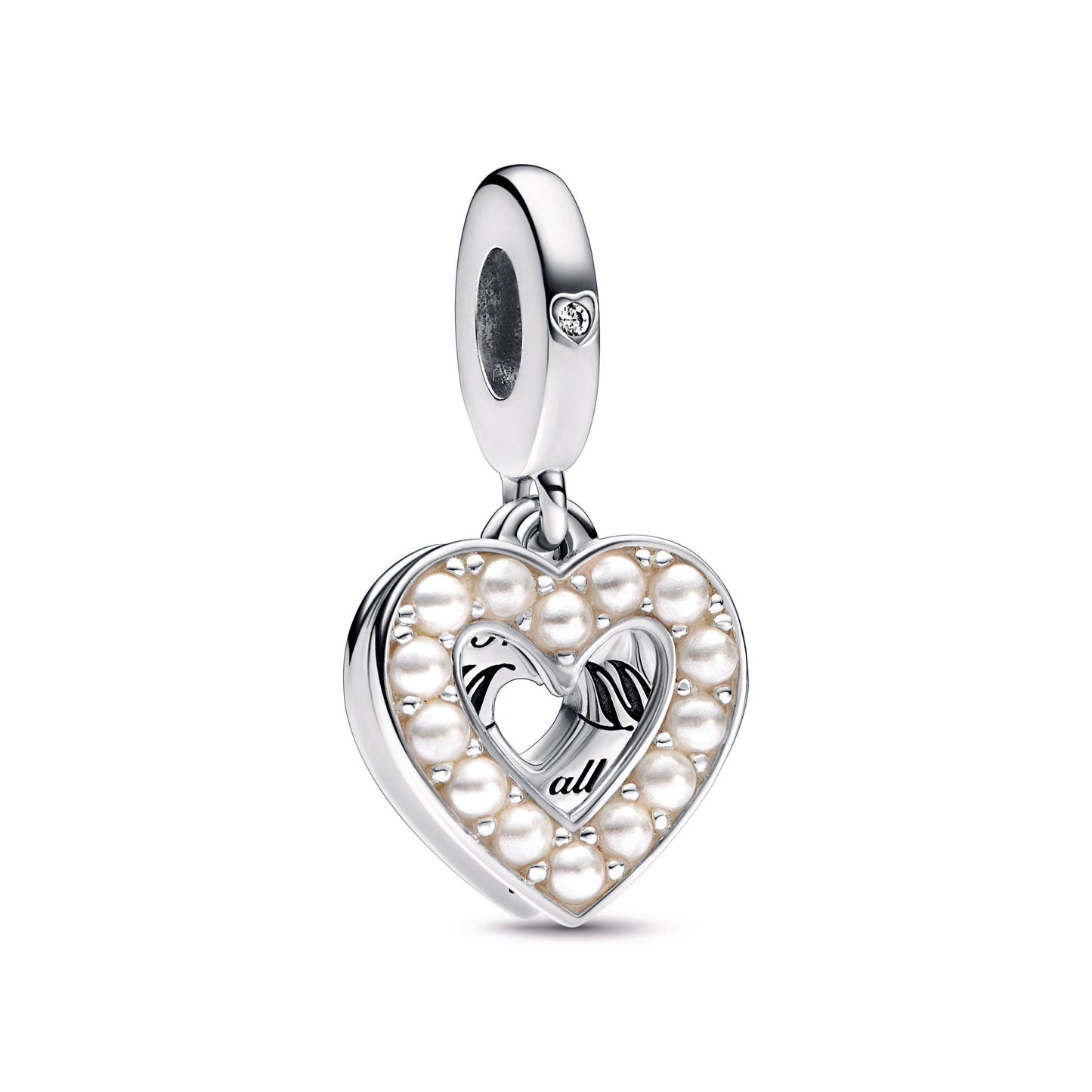 Pearlescent White Heart Double Dangle Charm Premium Fashion Jewelry Gift Collection