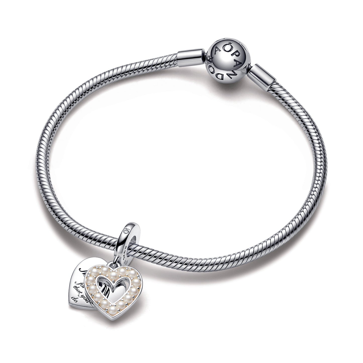 Pearlescent White Heart Double Dangle Charm Premium Fashion Jewelry Gift Collection