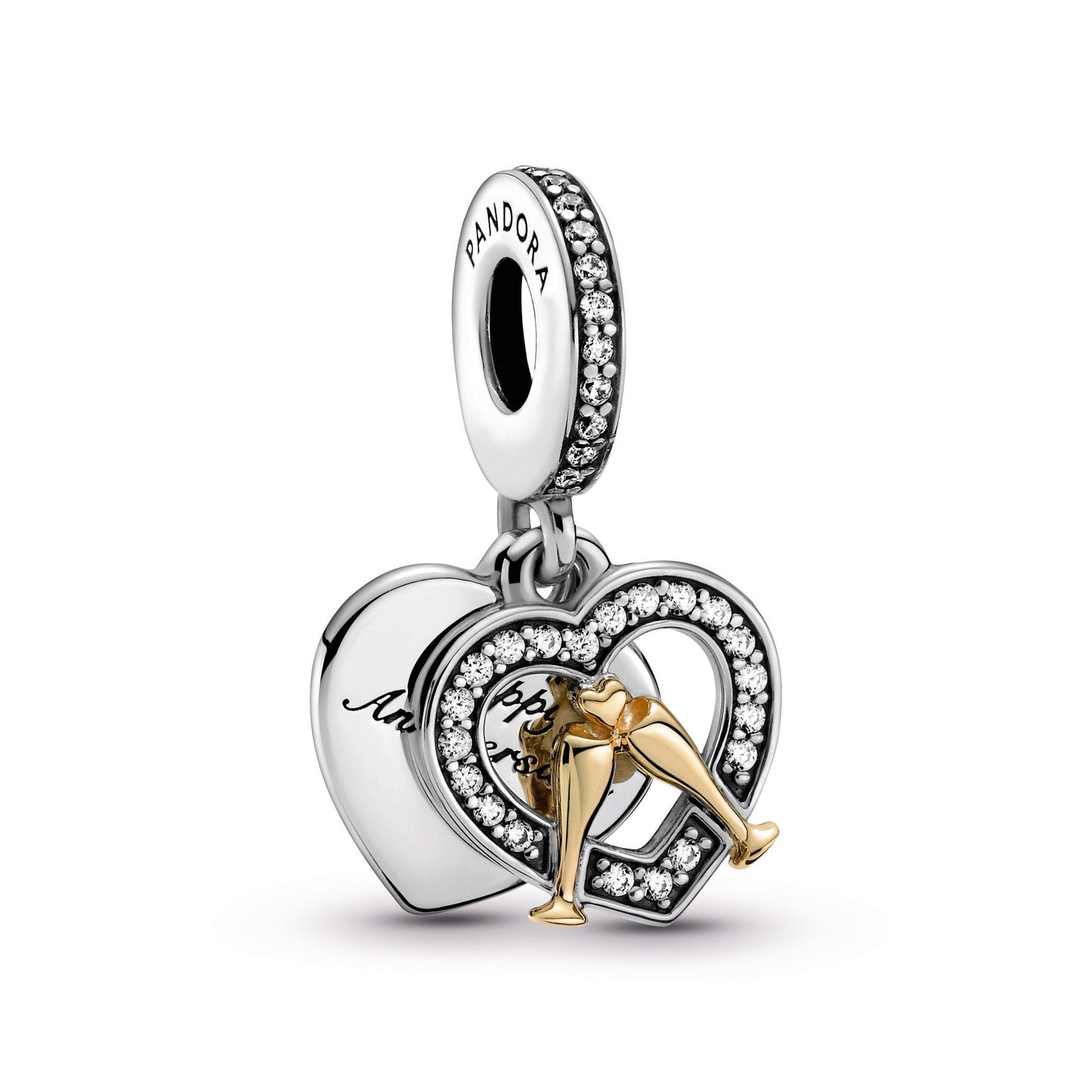 Two-tone Happy Anniversary Dangle Charm Premium Fashion Jewelry Gift Collection