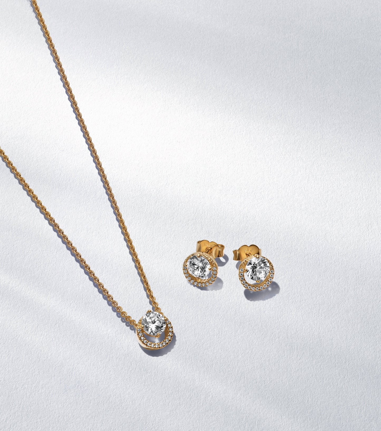 Round Halo 14K Gold-Plated Necklace & Earring Gift Set Premium Fashion Jewelry Gift Collection