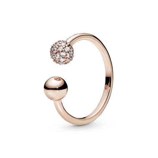 Polished & Pavé Bead Open Ring Popular Style Premium Collection