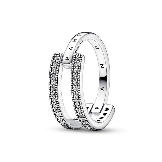 Pandora Signature Logo & Pavé Double Band Ring Popular Style Premium Collection