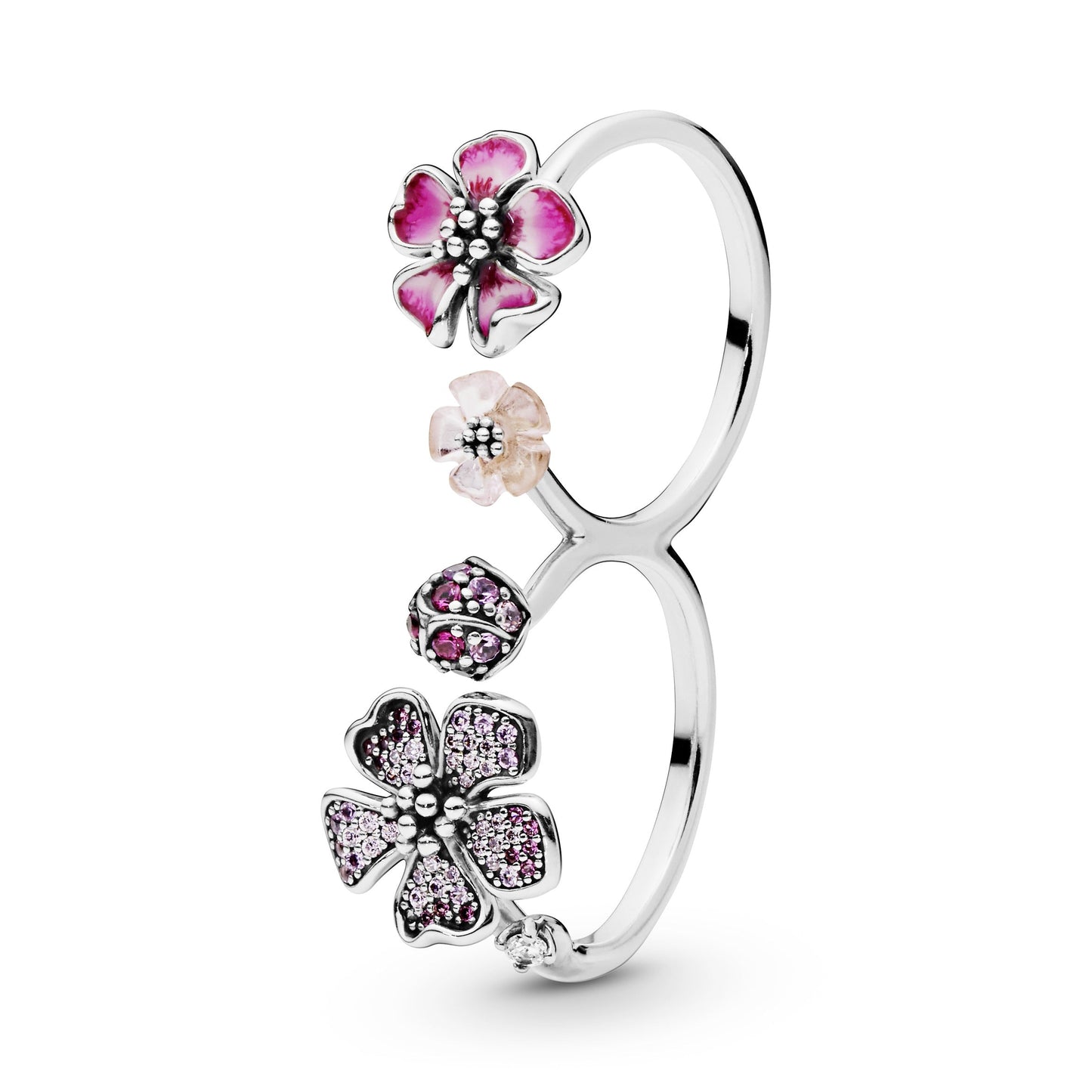 Pink Peach Blossom Flower Double Finger Ring Popular Style Premium Collection
