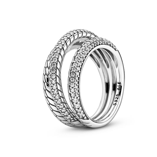 Triple Band Pavé Snake Chain Pattern Ring Popular Style Premium Collection