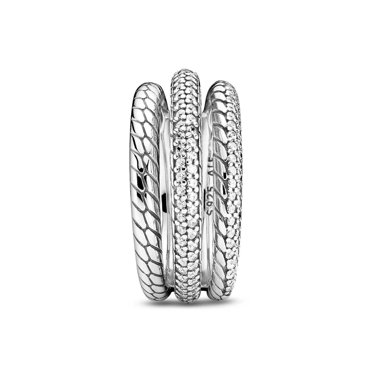 Triple Band Pavé Snake Chain Pattern Ring Popular Style Premium Collection
