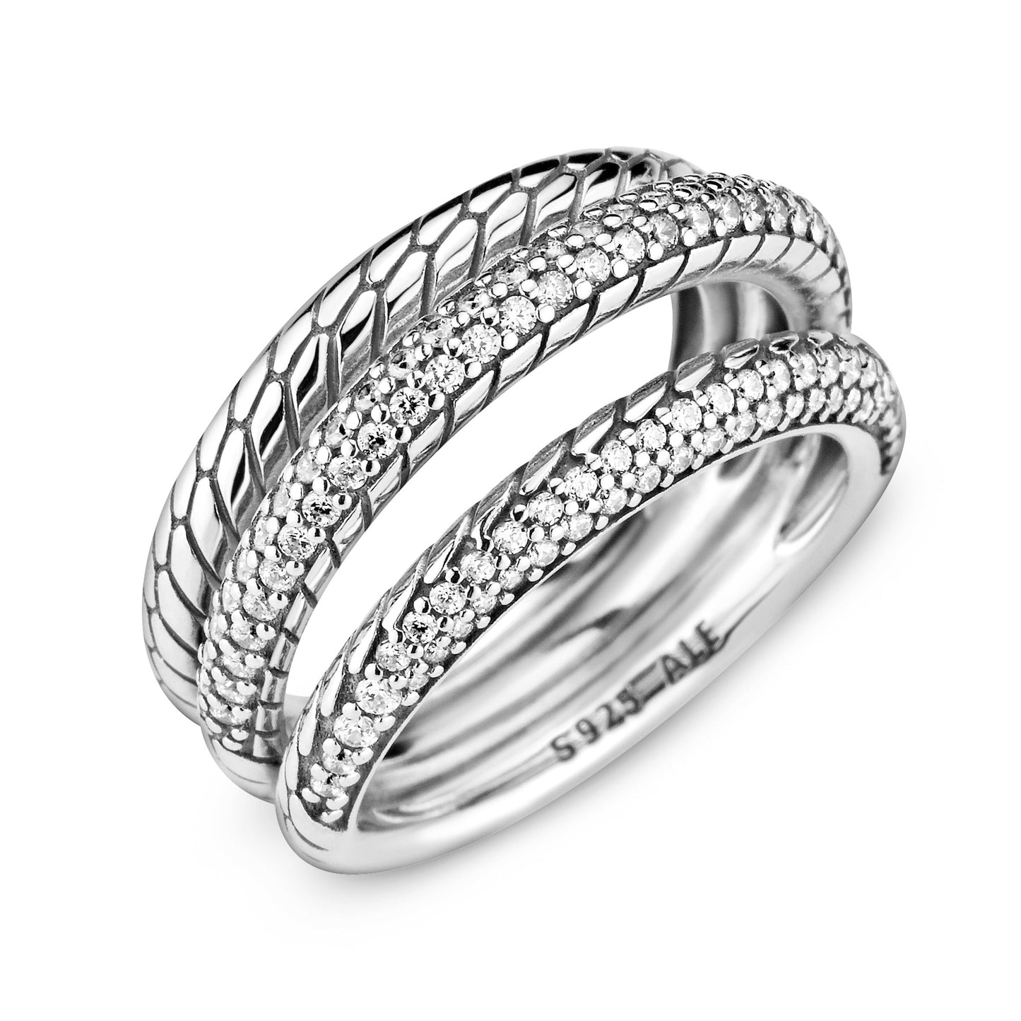 Triple Band Pavé Snake Chain Pattern Ring Popular Style Premium Collection