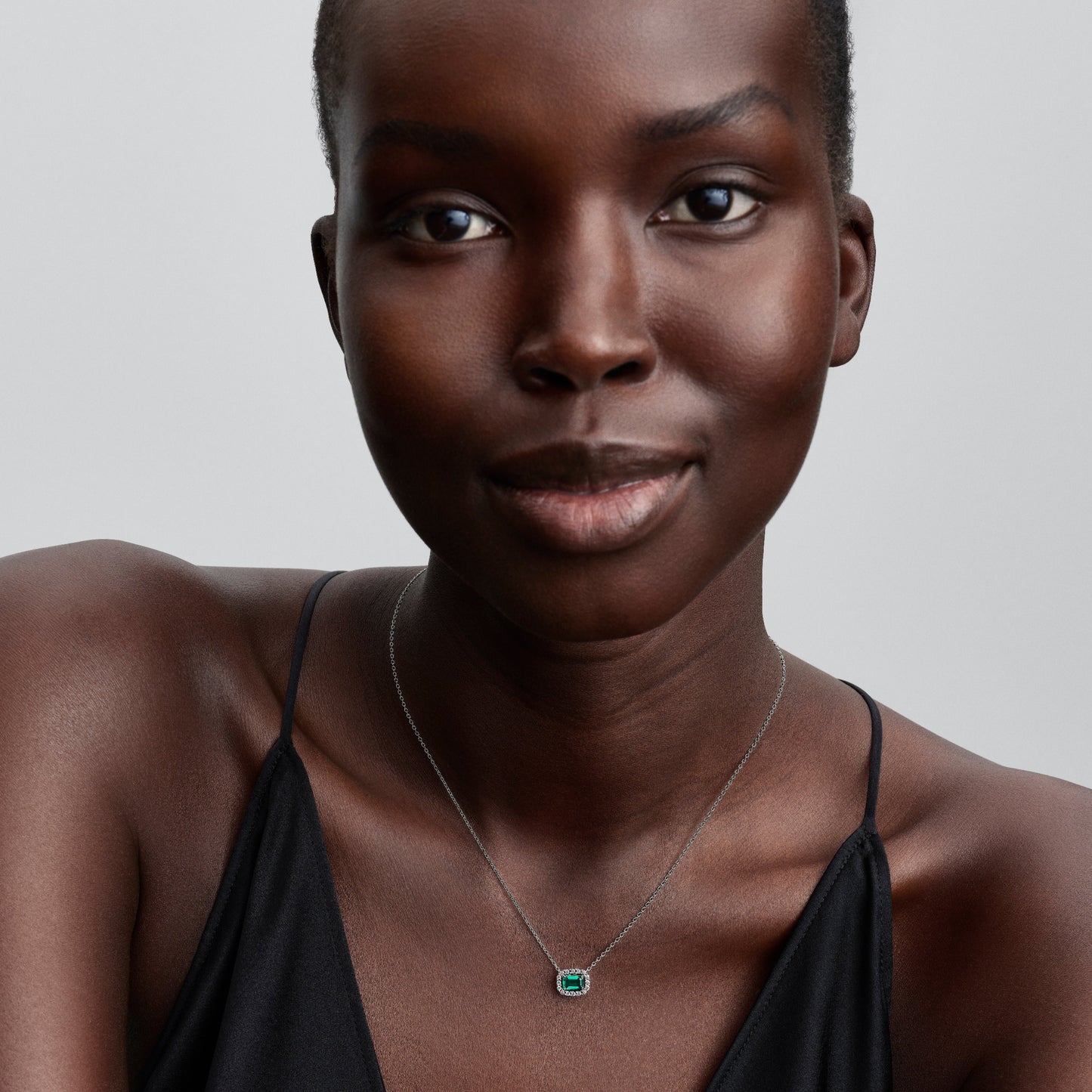 Rectangular Sparkling Green Halo Pendant Necklace Premium Fashion Jewelry Gift Collection