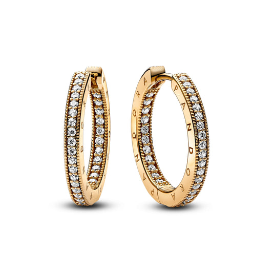 Pandora Signature Logo & Pavé Hoop Earrings Popular Style Premium Collection