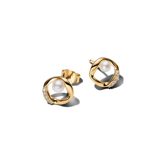 Organically Shaped Pavé Circle & Treated Freshwater Cultured Pearl Stud Earrings Popular Style Premium Collection
