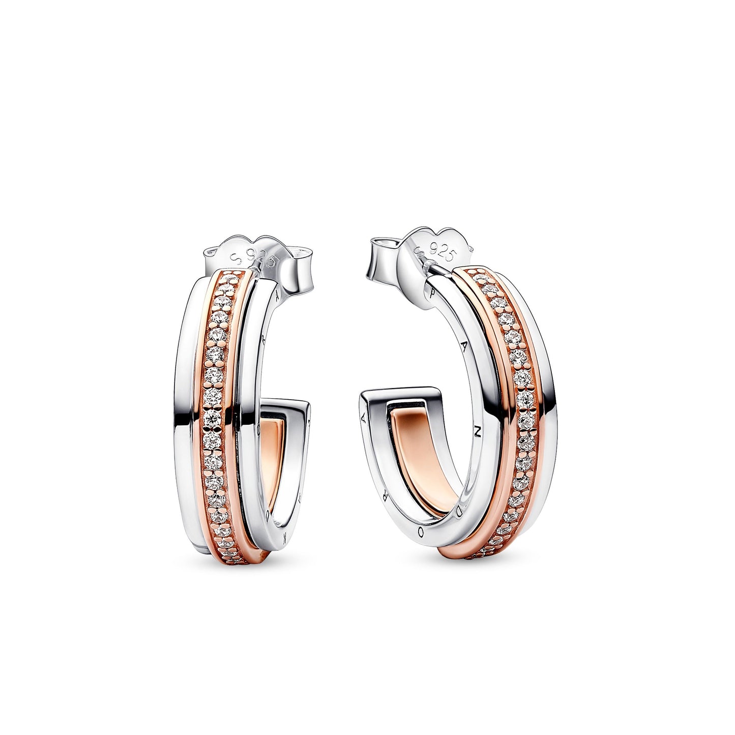 Pandora Signature Two tone Logo & Pavé Hoop Earrings Popular Style Premium Collection