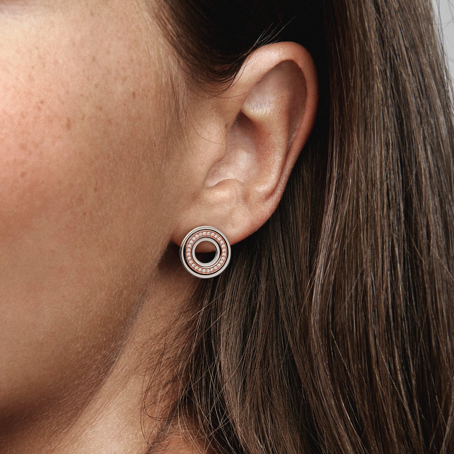 Pandora Signature Two tone Logo & Pavé Stud Earrings Popular Style Premium Collection