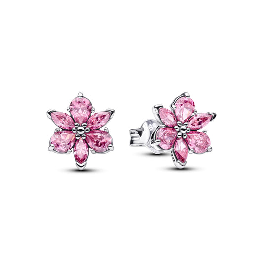 Herbarium Sparkling Pink Flower Stud Earrings Popular Style Premium Collection