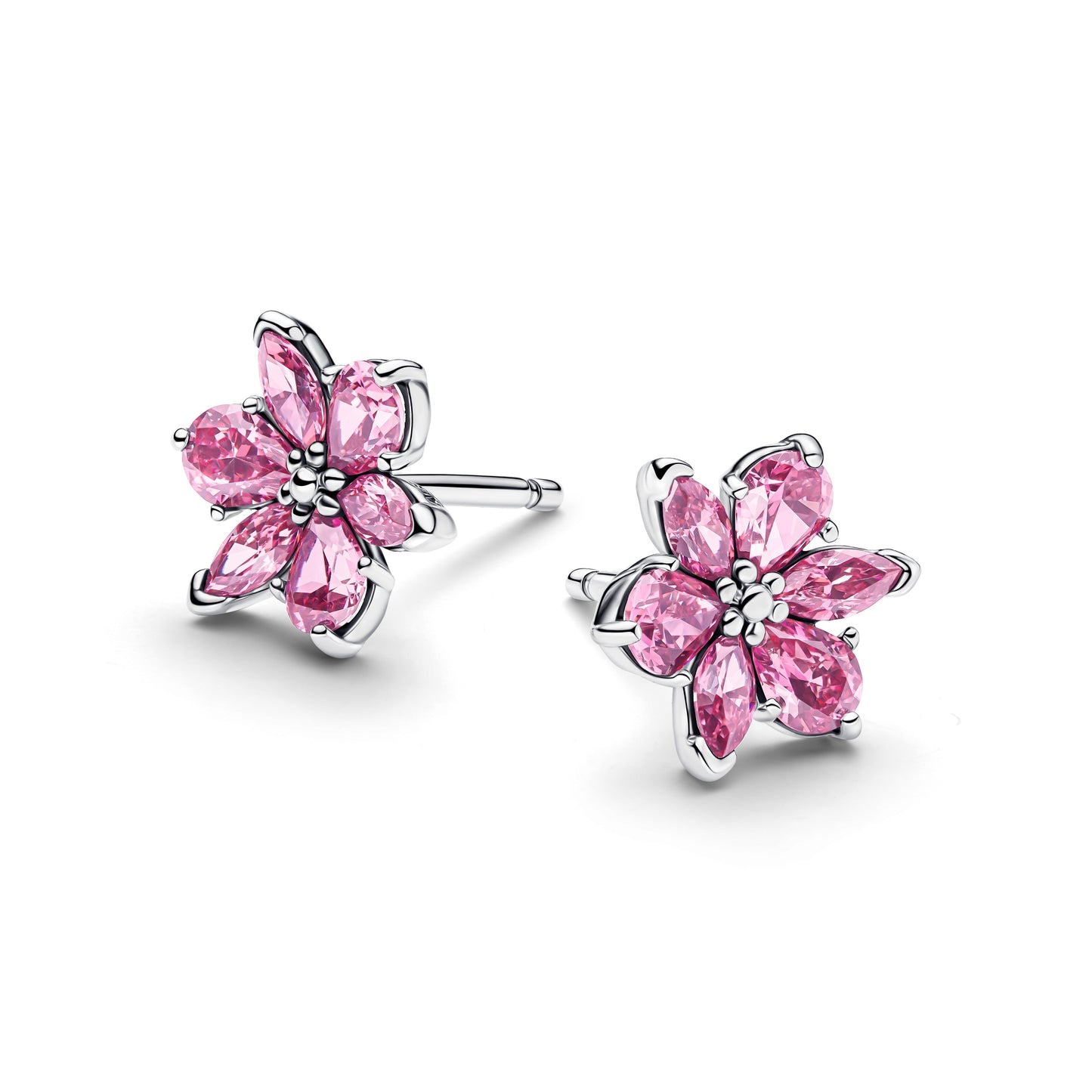 Herbarium Sparkling Pink Flower Stud Earrings Popular Style Premium Collection