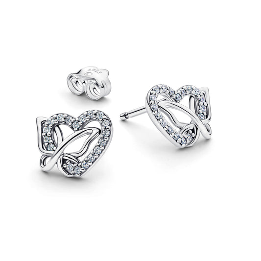 Entwined Heart & Butterfly Stud Earrings Popular Style Premium Collection