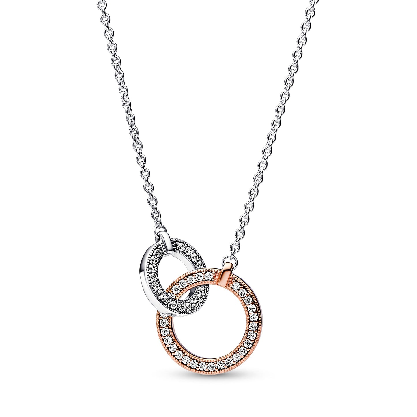 Pandora Signature Two tone Intertwined Circles Necklace Premium Fashion Jewelry Gift Collection