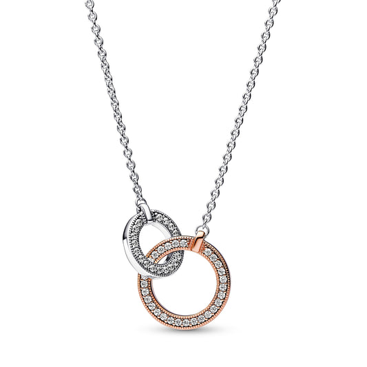 Pandora Signature Two tone Intertwined Circles Necklace Premium Fashion Jewelry Gift Collection