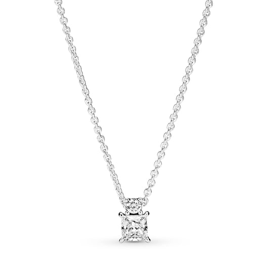 Sparkling Collier Round & Square Pendant Necklace Premium Fashion Jewelry Gift Collection
