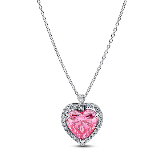 Pink Halo Heart Collier Necklace Premium Fashion Jewelry Gift Collection