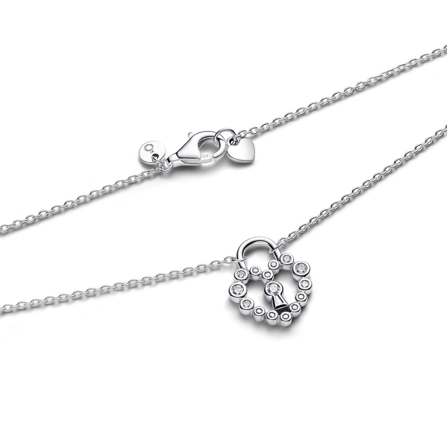Sparkling Heart Padlock Pendant Necklace Premium Fashion Jewelry Gift Collection